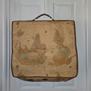 Vintage Brown Large Map Print Hanging Garment Bag
